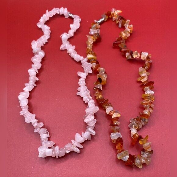 Pair Women’s Necklace Crystal Stones Pink Orange Beach Party Tropical 20” - Picture 1 of 2